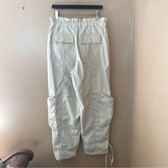 NWT LaMarque Braxton Faux-Leather Tie-Waist Pull-On Pants cargos cream Revolve M - Picture 11 of 13